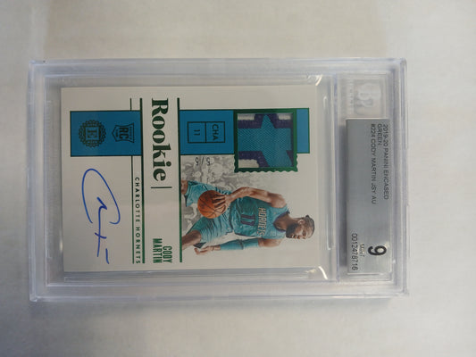 2019 Panini Encased Cody martin Rookie Triple Color Patch On Card Auto Green Foil #5/5 Beckett BGS 9