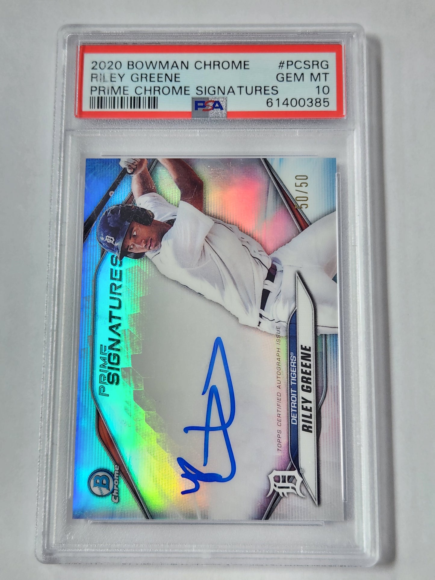 2020 Bowman Chrome Prime Signatures # /50 Riley Greene PSA 10 Auto PCSRG