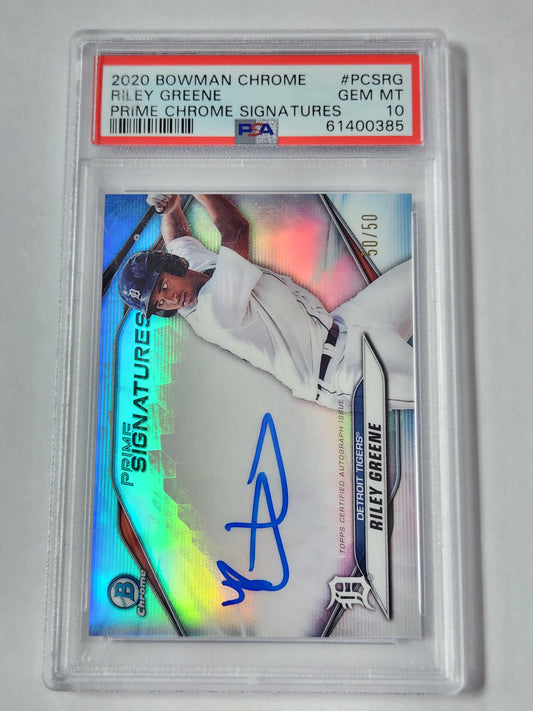 2020 Bowman Chrome Prime Signatures # /50 Riley Greene PSA 10 Auto PCSRG