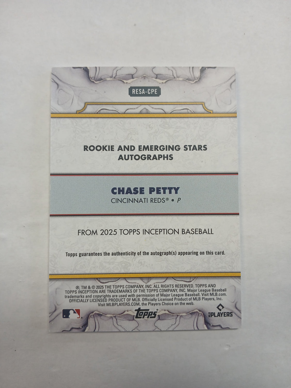 2025 Topps Inception Chase Petty Rookie and Emerging Stars Autographs On Card Auto Gold #/50