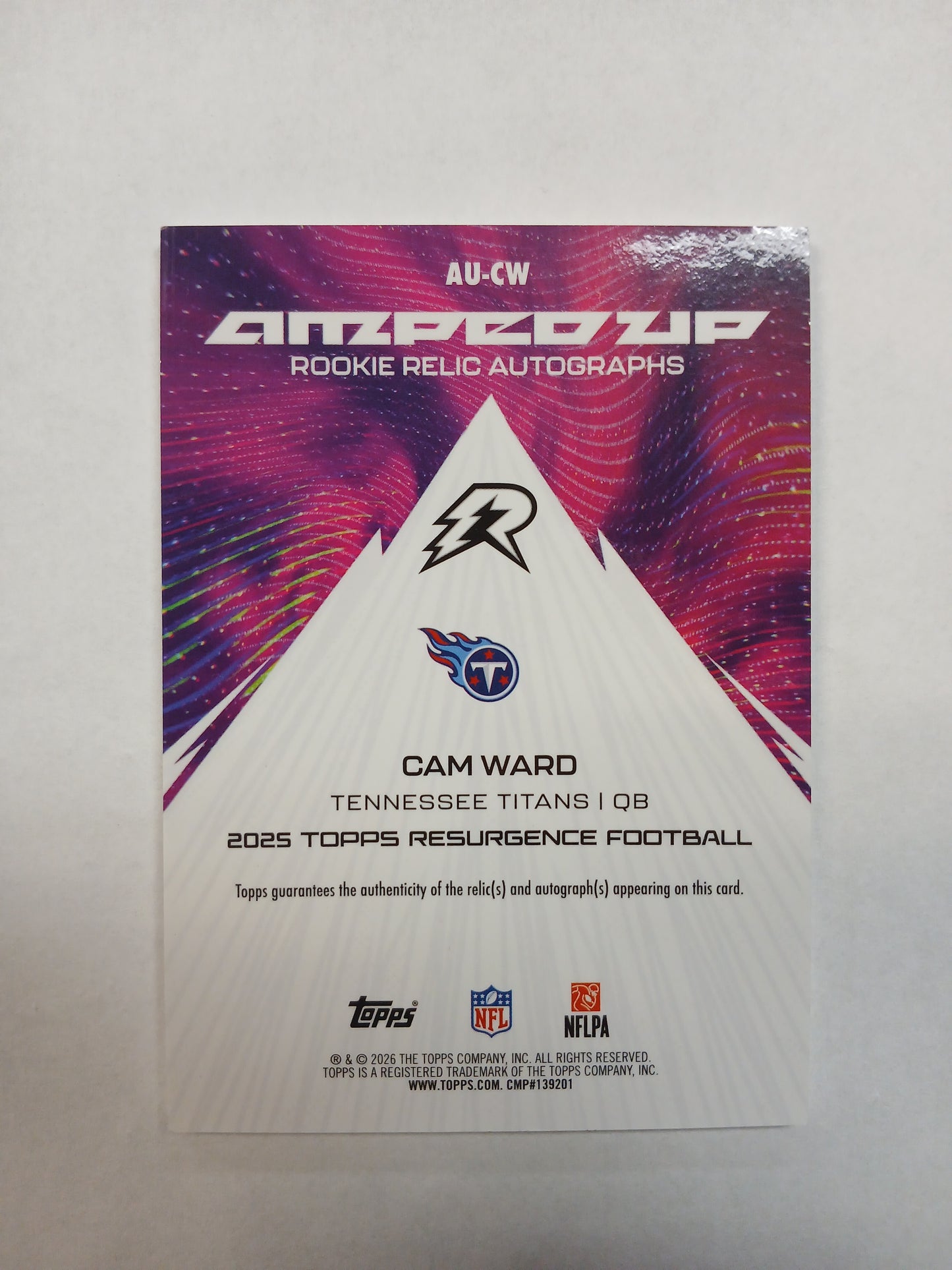 2026 Topps Resurgence Cam Ward Rookie Amped Up Dual Triple Color Patch Gold Raywave Refractor Gold Ink Auto #/50