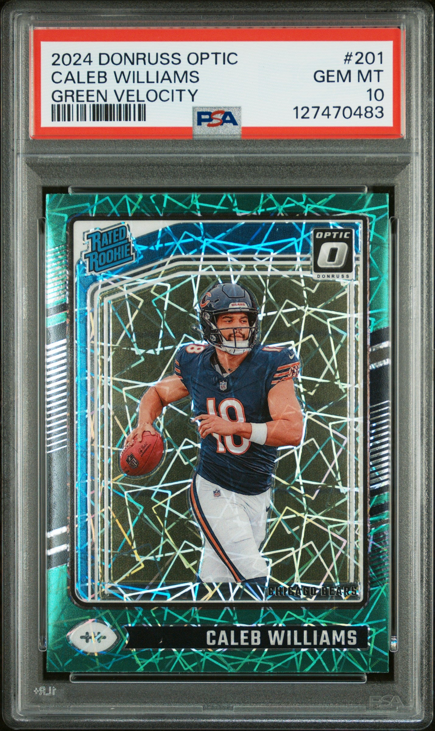 2024 Donruss Optic Caleb Williams Green Velocity Rated Rookie #201 PSA 10