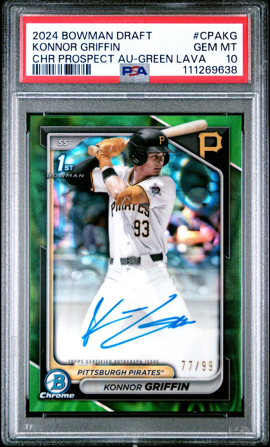 2024 Bowman Draft Konnor Griffin Green Lava Auto /99 Pirates PSA 10