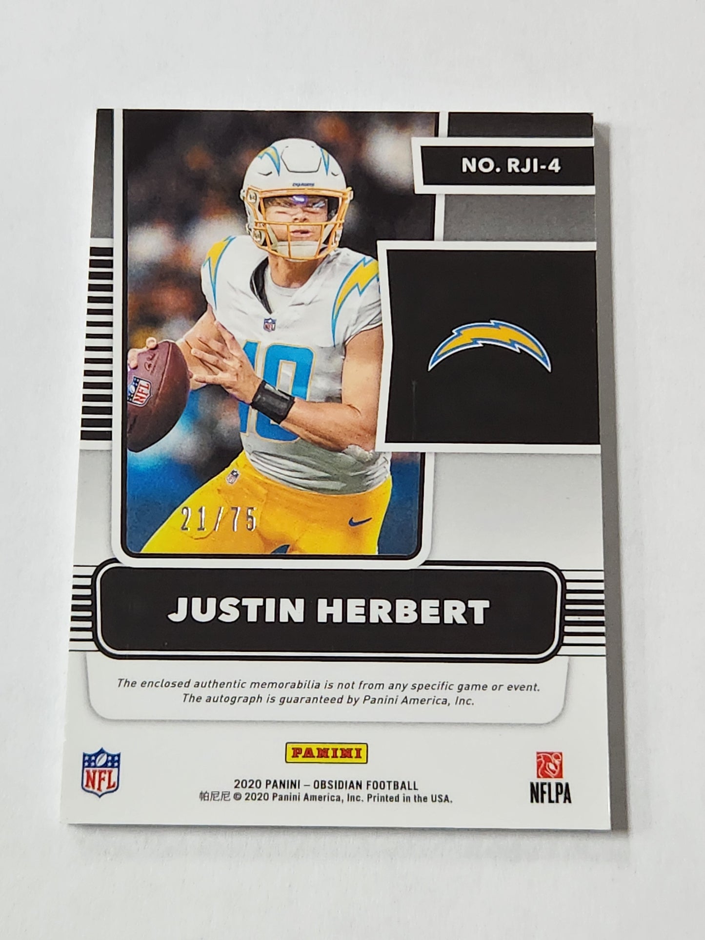 2020 Obsidian Justin Herbert Rookie Dual Patch Auto /75