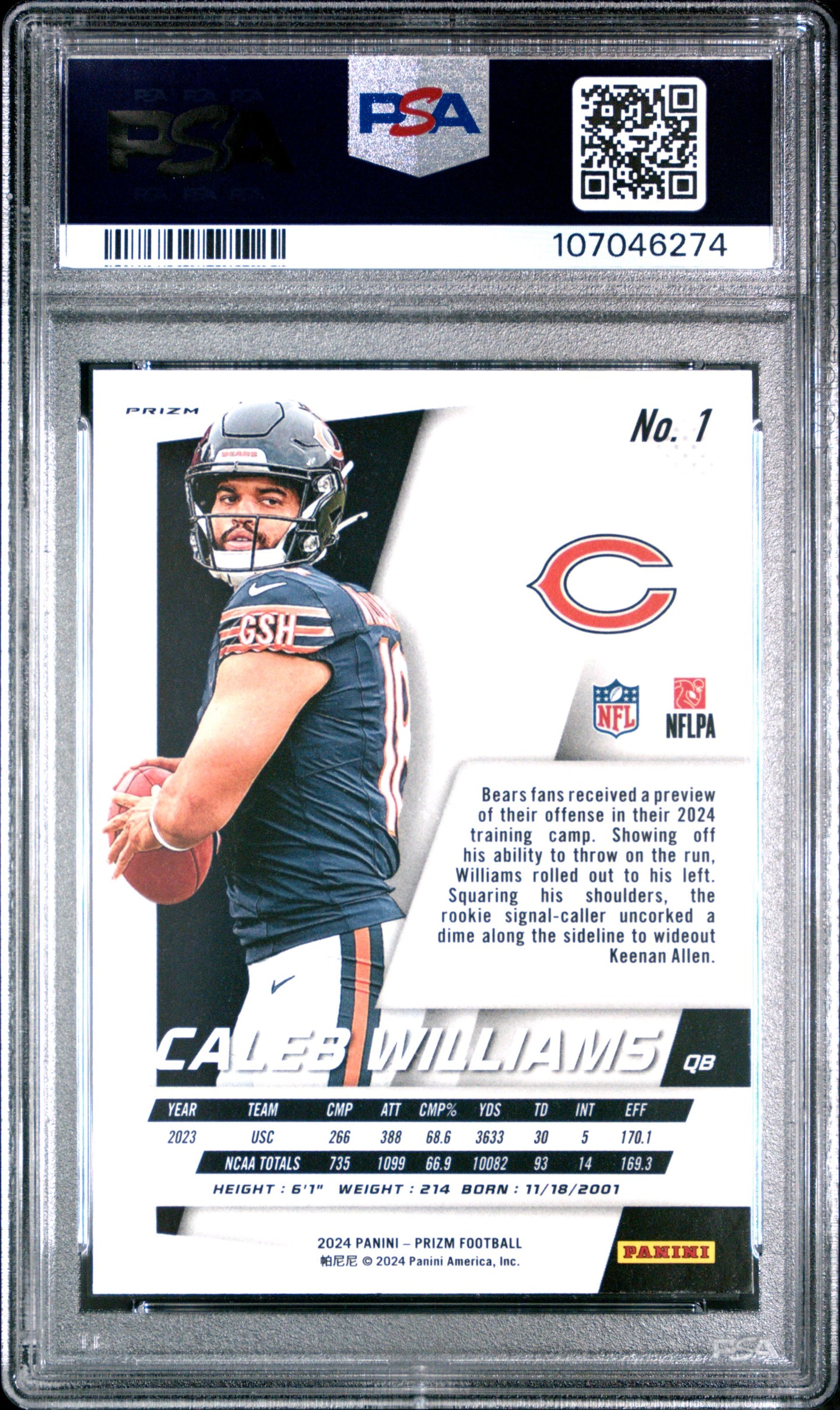 2024 PANINI PRIZM PRIZM FLASHBACK ROOKIE #1 CALEB WILLIAMS PSA 10