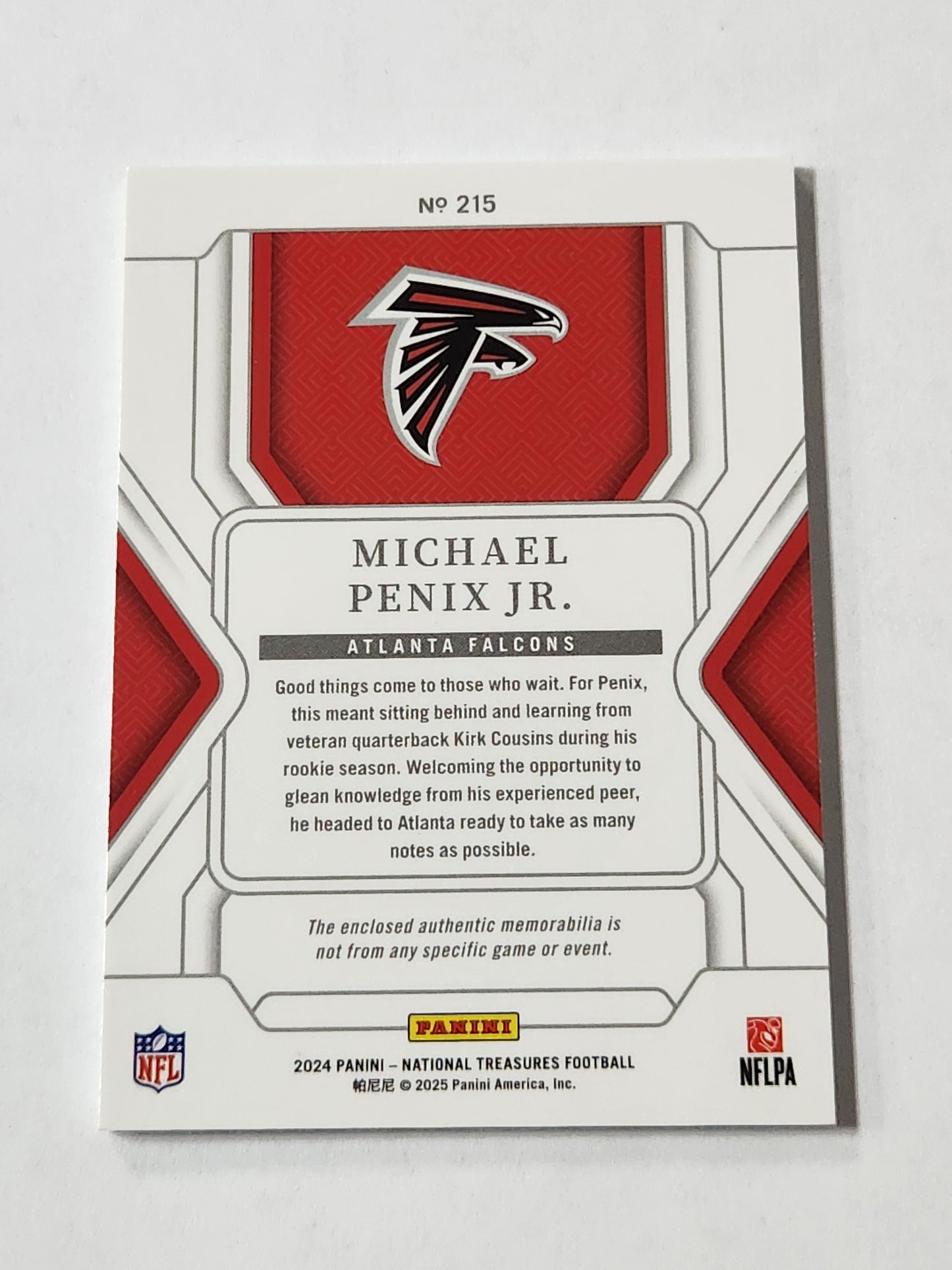 2024 National Treasures Michael Penix Jr Rookie Two Color Patch /99 No. 215