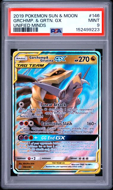 2019 POKEMON SUN & MOON UNIFIED MINDS #146 Garchomp & Giratina GX PSA 9