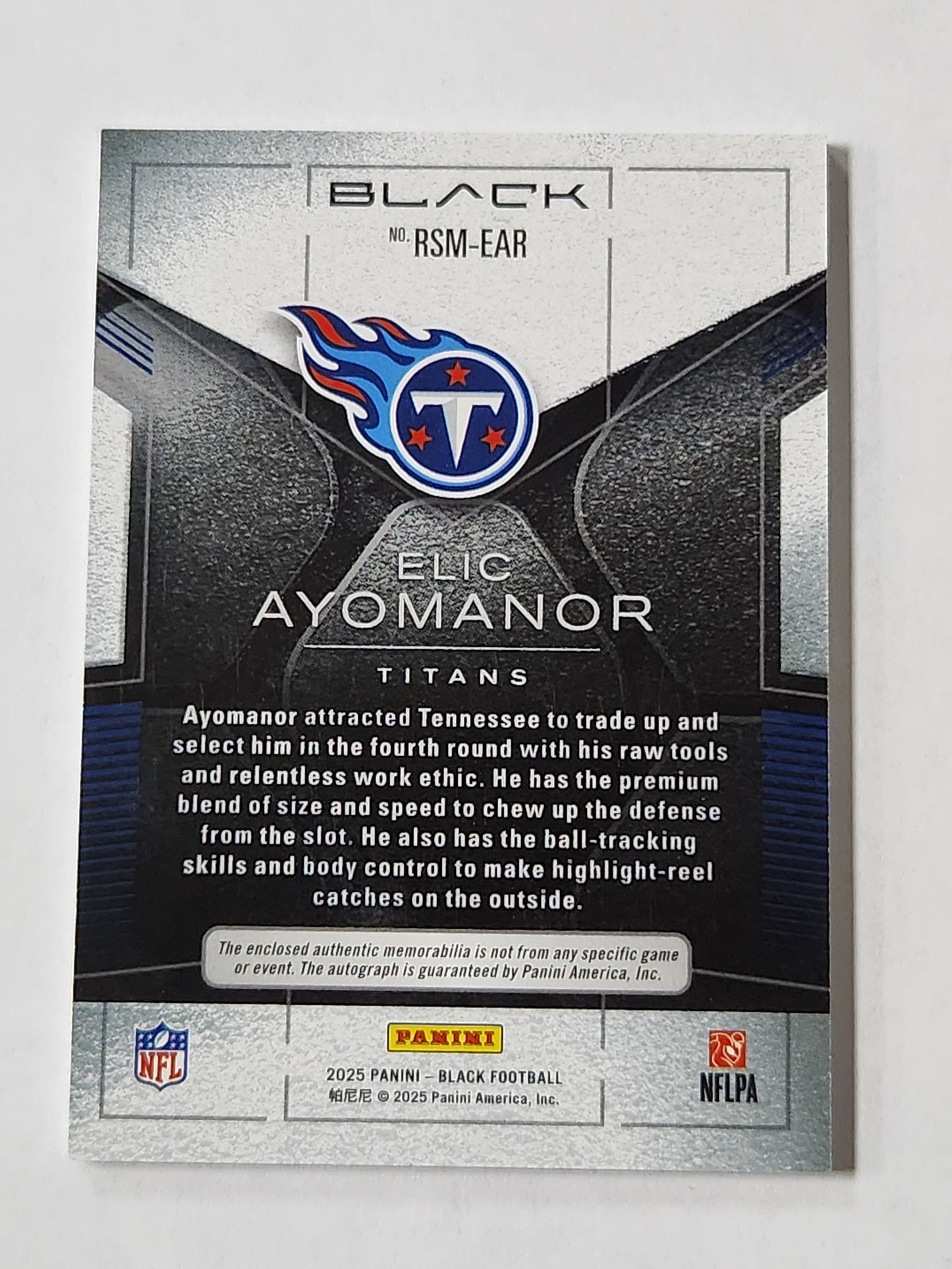 2025 Panini Black Elic Ayomanor # /25 Rookie Patch Auto Titans RPA Green