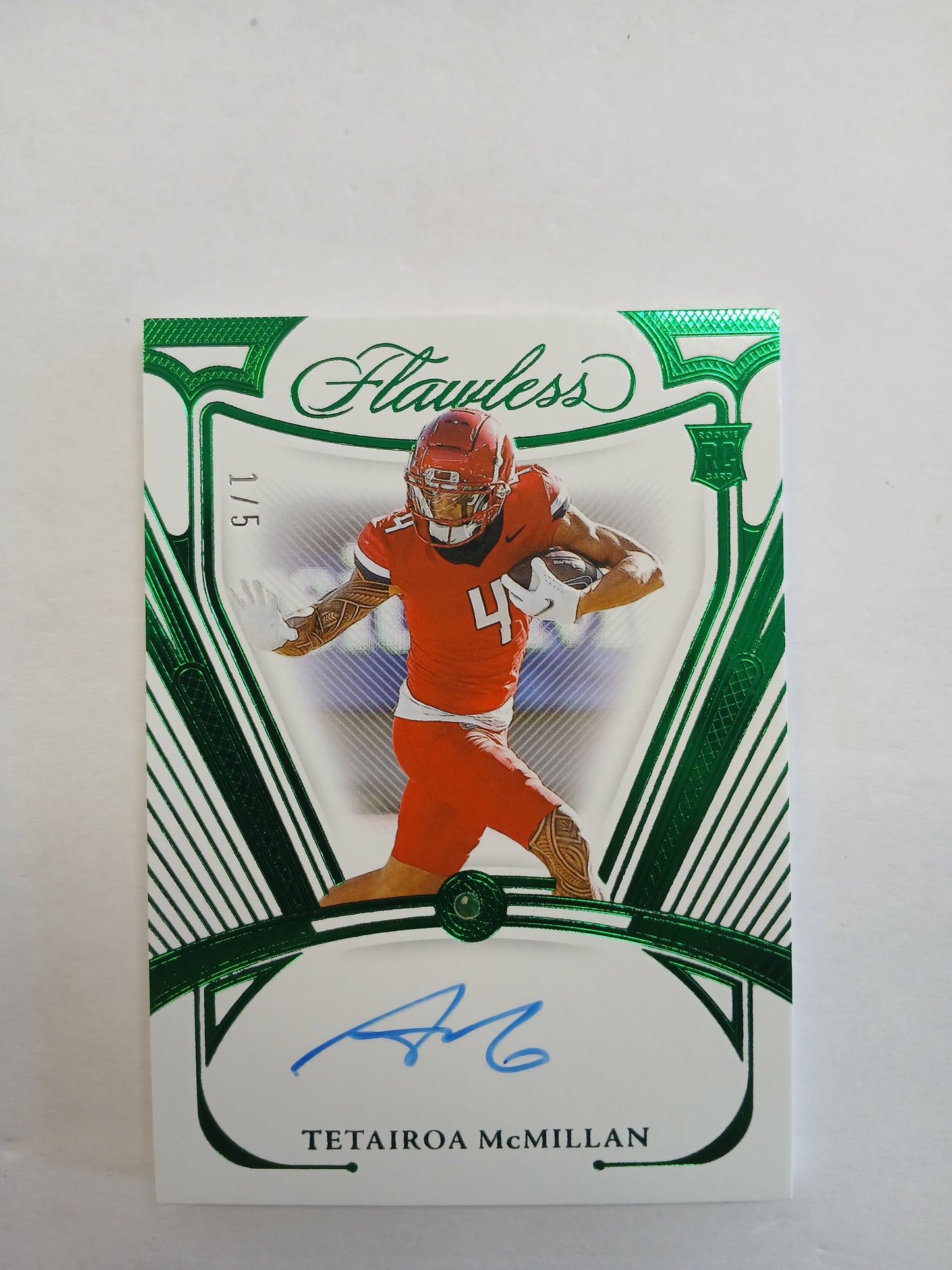 2025 Flawless Collegiate Tetairoa McMillan Rookie On Card Auto Emerald Green Foil #1/5
