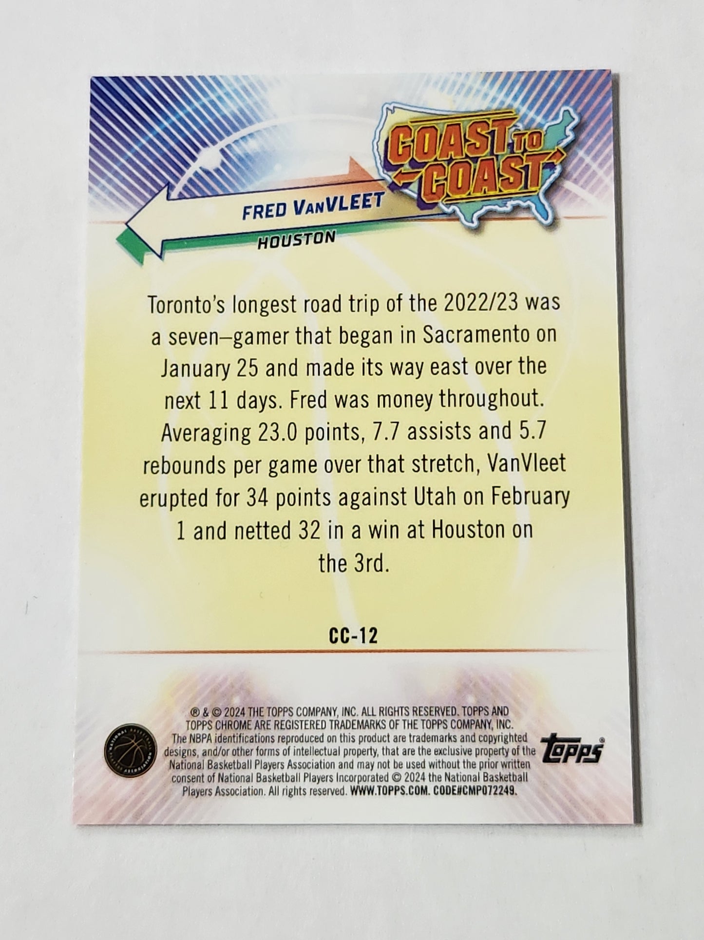 2024 Topps Chrome Fred VanVleet Coast To Coast Red Color Match 5/5
