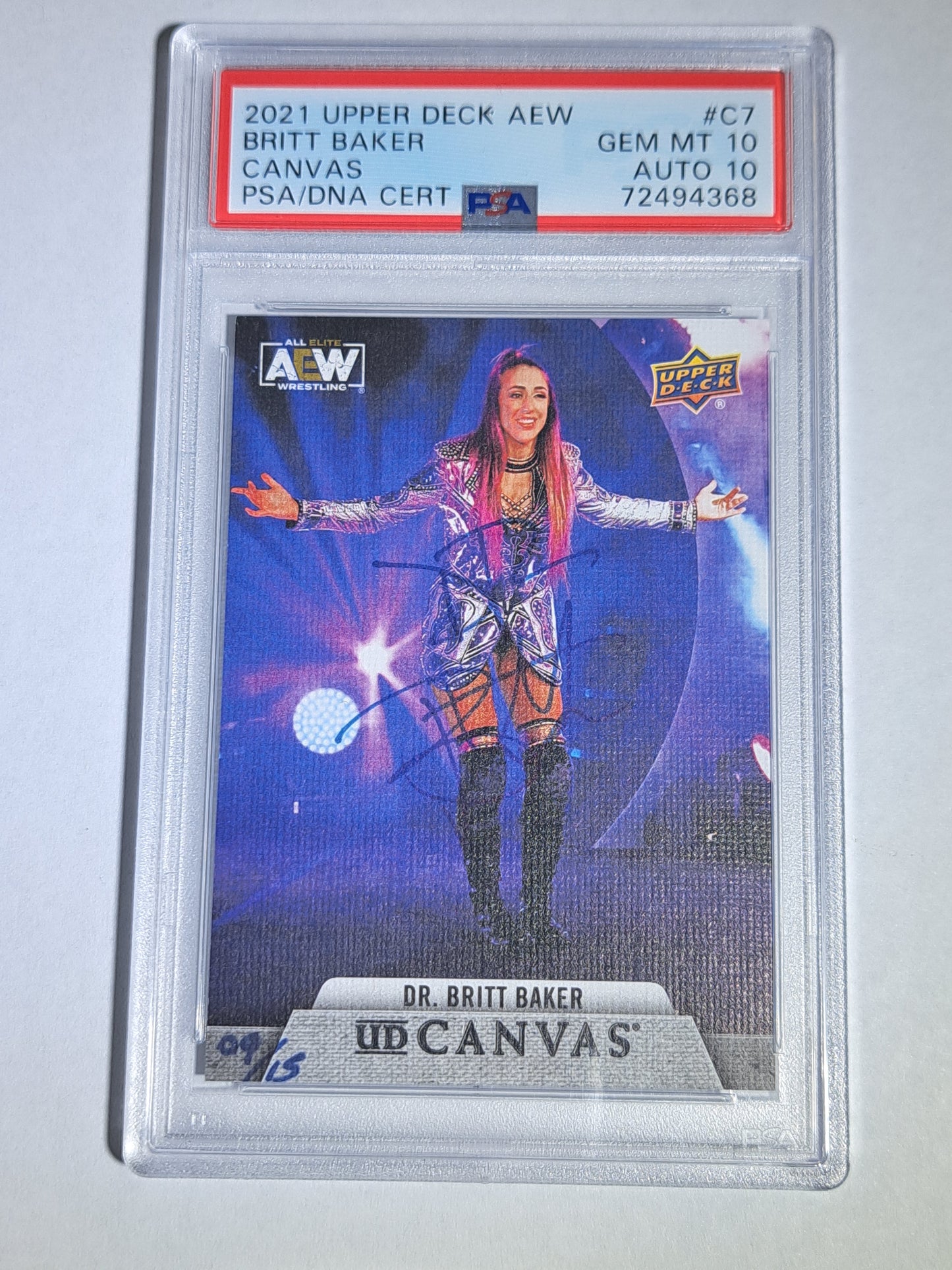 Britt Baker DMD Canvas #C7 AEW Upper Deck 2021 * PSA 10 * Auto * 09/15 * POP 1