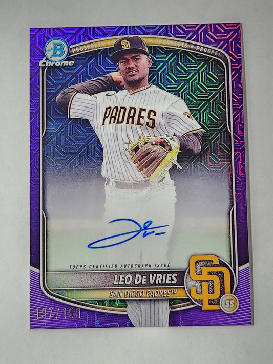2025 Bowman Chrome Leo De Vries Auto Purple Mojo /199