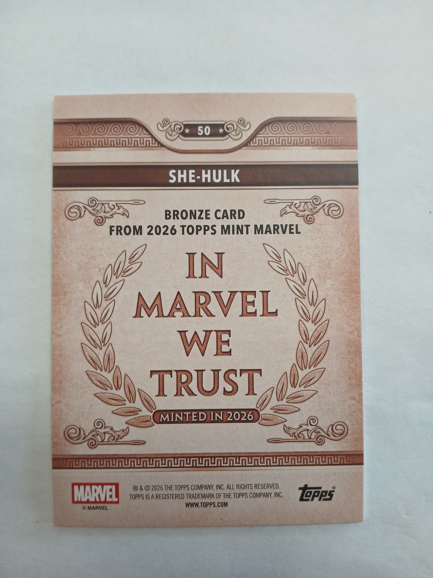 2026 Topps Mint She-Hulk In Marvel We Trust Bronze #/50