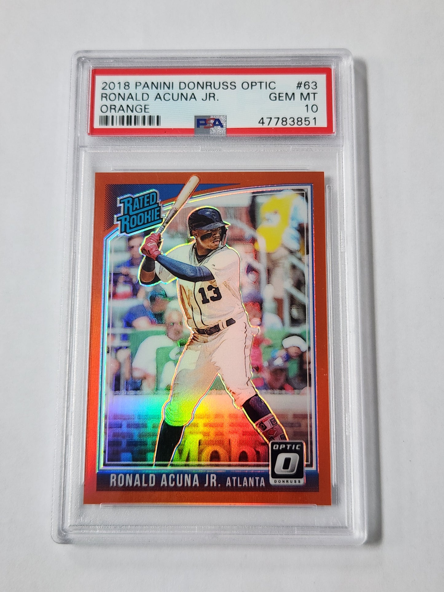 2018 PANINI DONRUSS OPTIC #63 RONALD ACUNA JR. ORANGE PSA 10