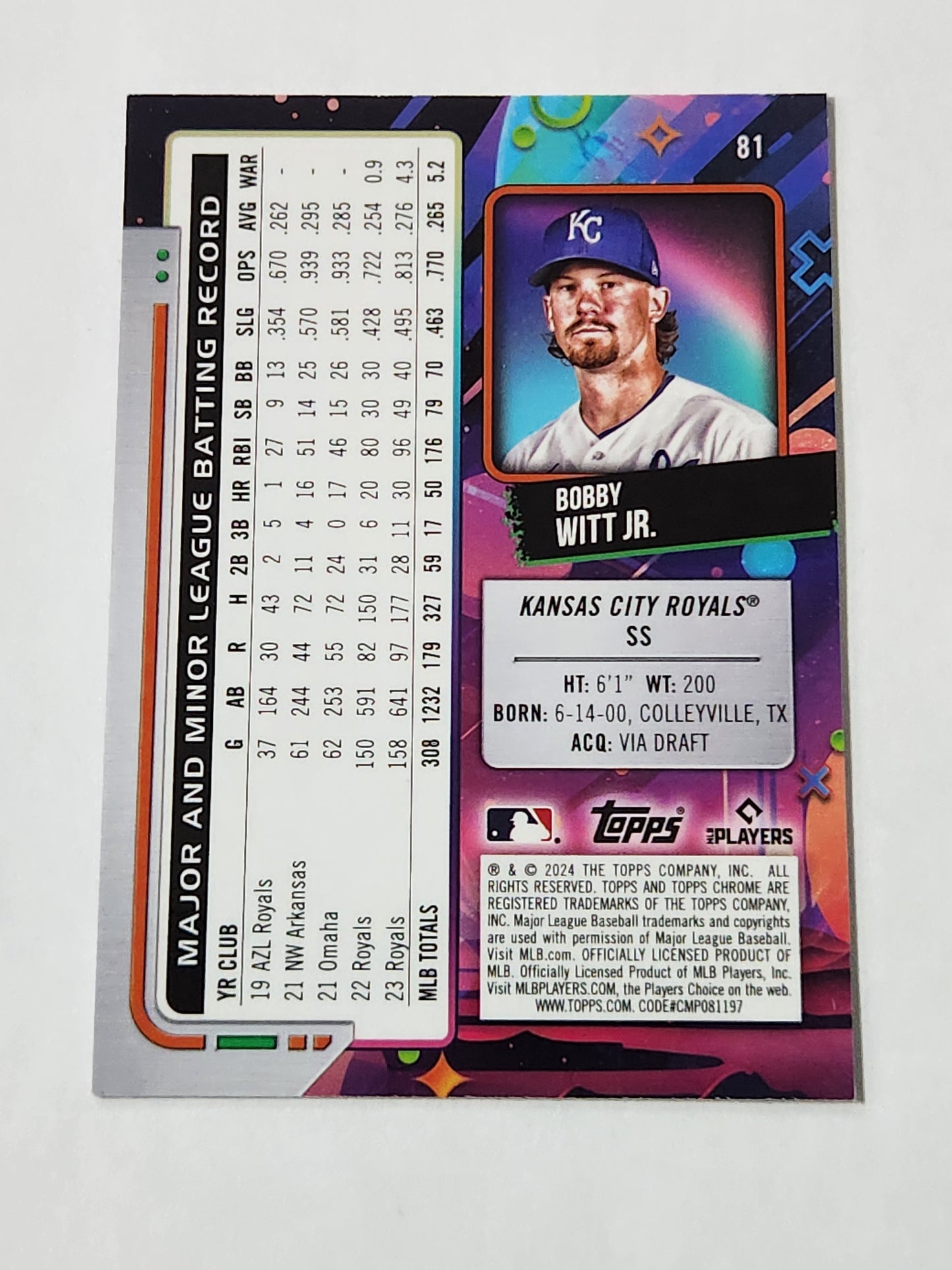 2024 Topps Chrome Cosmic Bobby Witt Jr Purple /150 No. 81