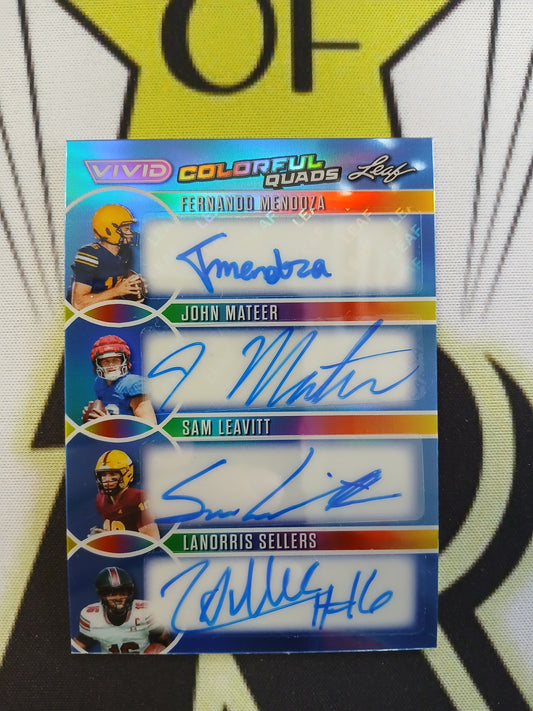 2025 Leaf Vivid Fernando Mendoza John Mateer Sam Leavitt Lanorris Sellers Colorful Quads Blue Quad Auto #2/6