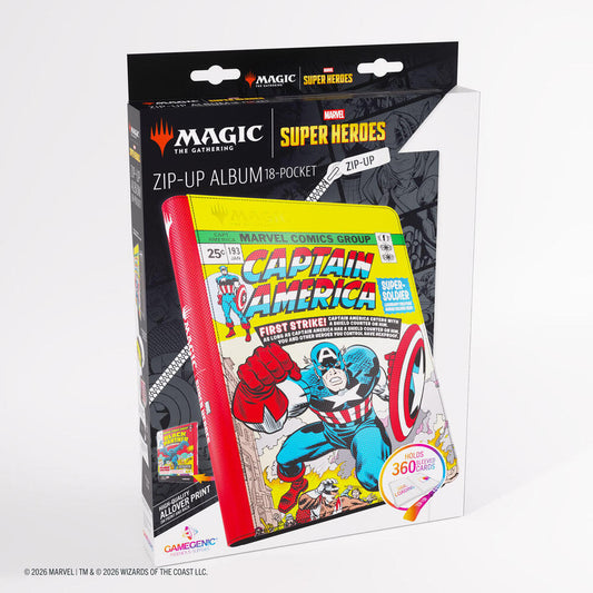 Magic: The Gathering Marvel Superheroes Zip-Up Album 18-Pocket (Captain America and Black Panther) - GameGenic Storage Albums