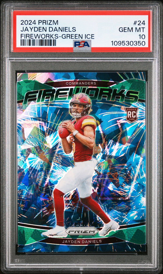 2024 Prizm Jayden Daniels Fireworks Green Ice PSA 10