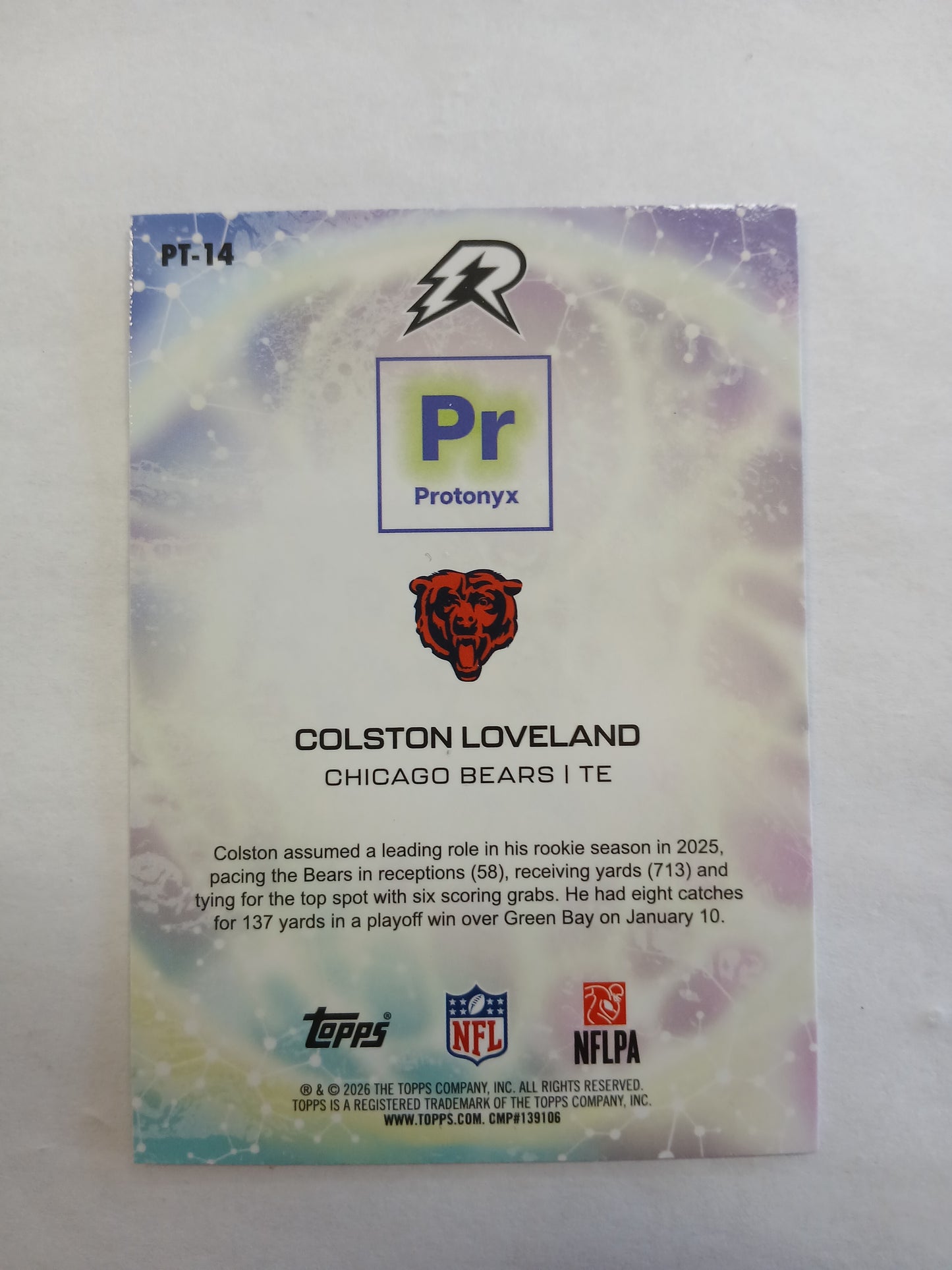 2026 Topps Resurgence Colston Loveland Protonyx Rookie Blue Wave #/99