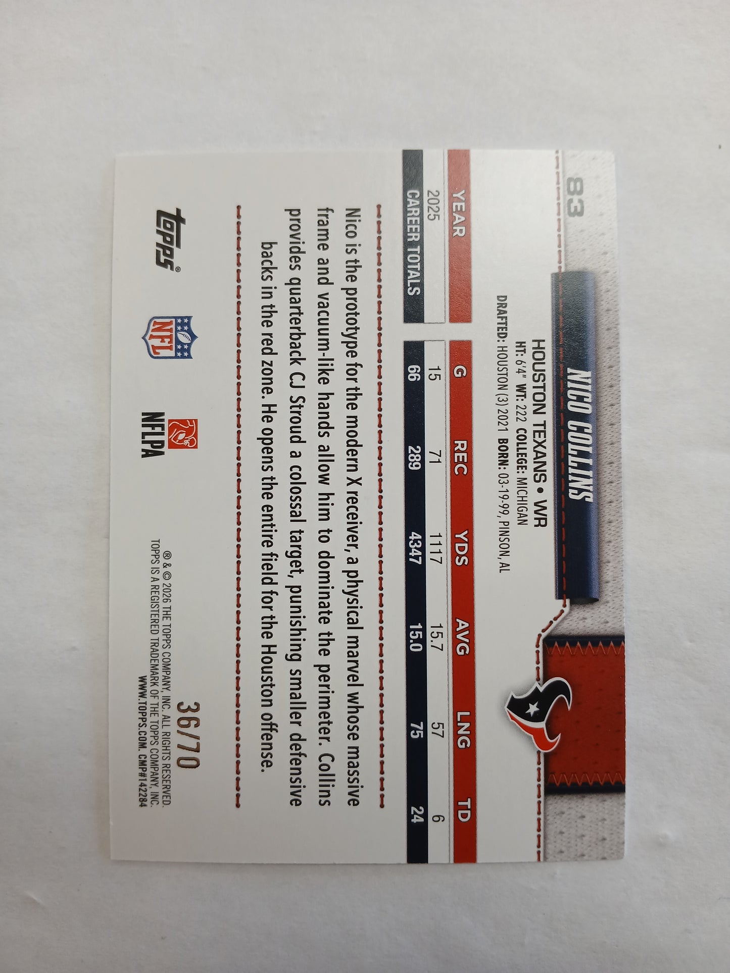 2026 Topps Flagship Football Nico Collins Black #/70