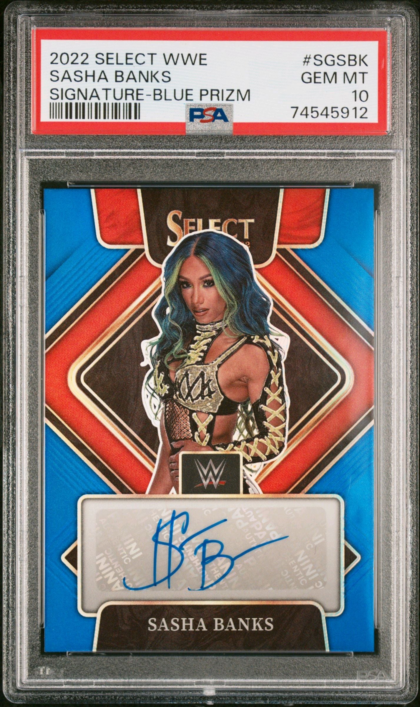 2022 Select WWE Sasha Banks Signature Selection Blue Prizm Auto /49 PSA 10