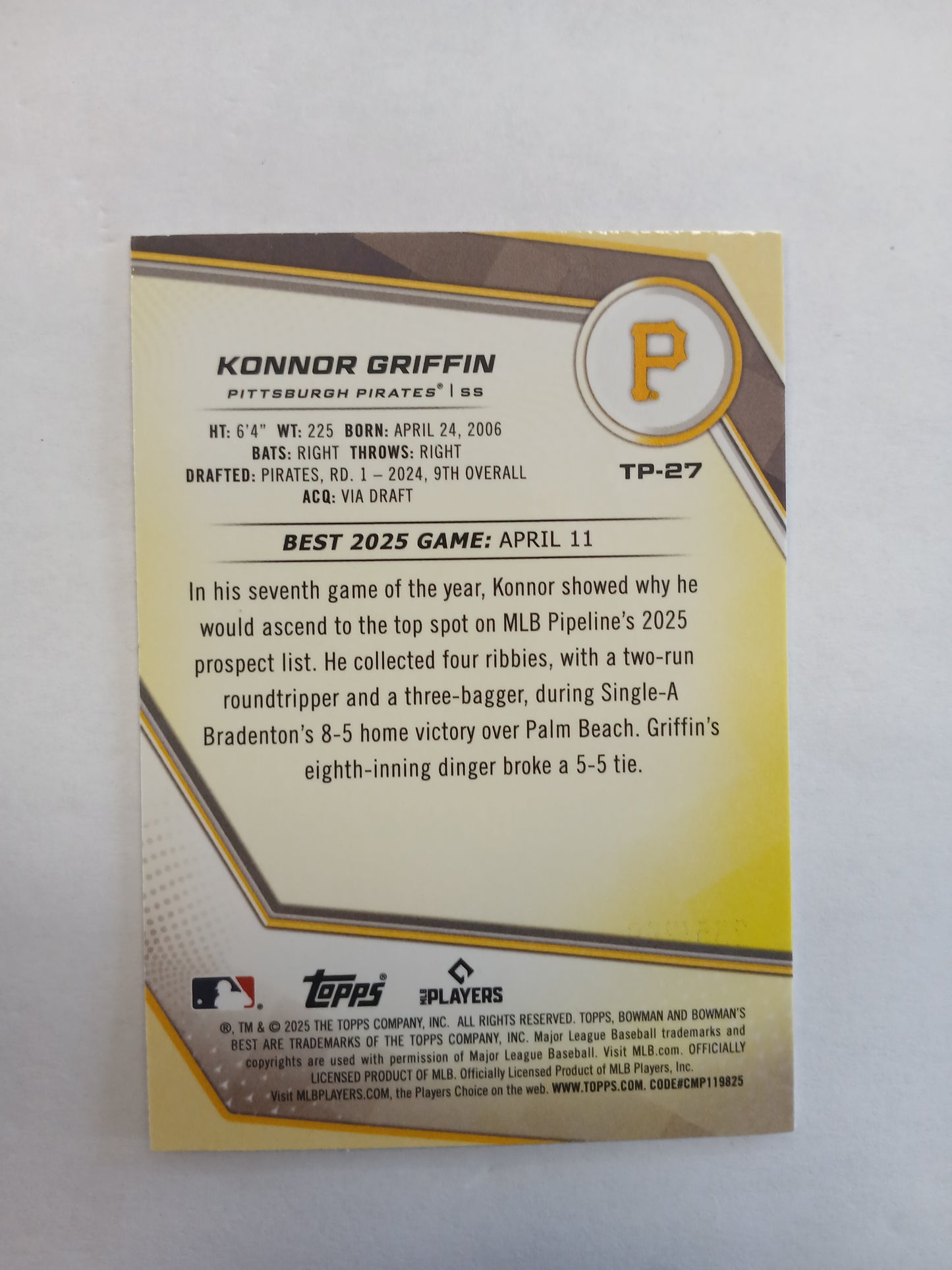 2025 Bowman's Best Konnor Griffin Sparkle Refractor #/299