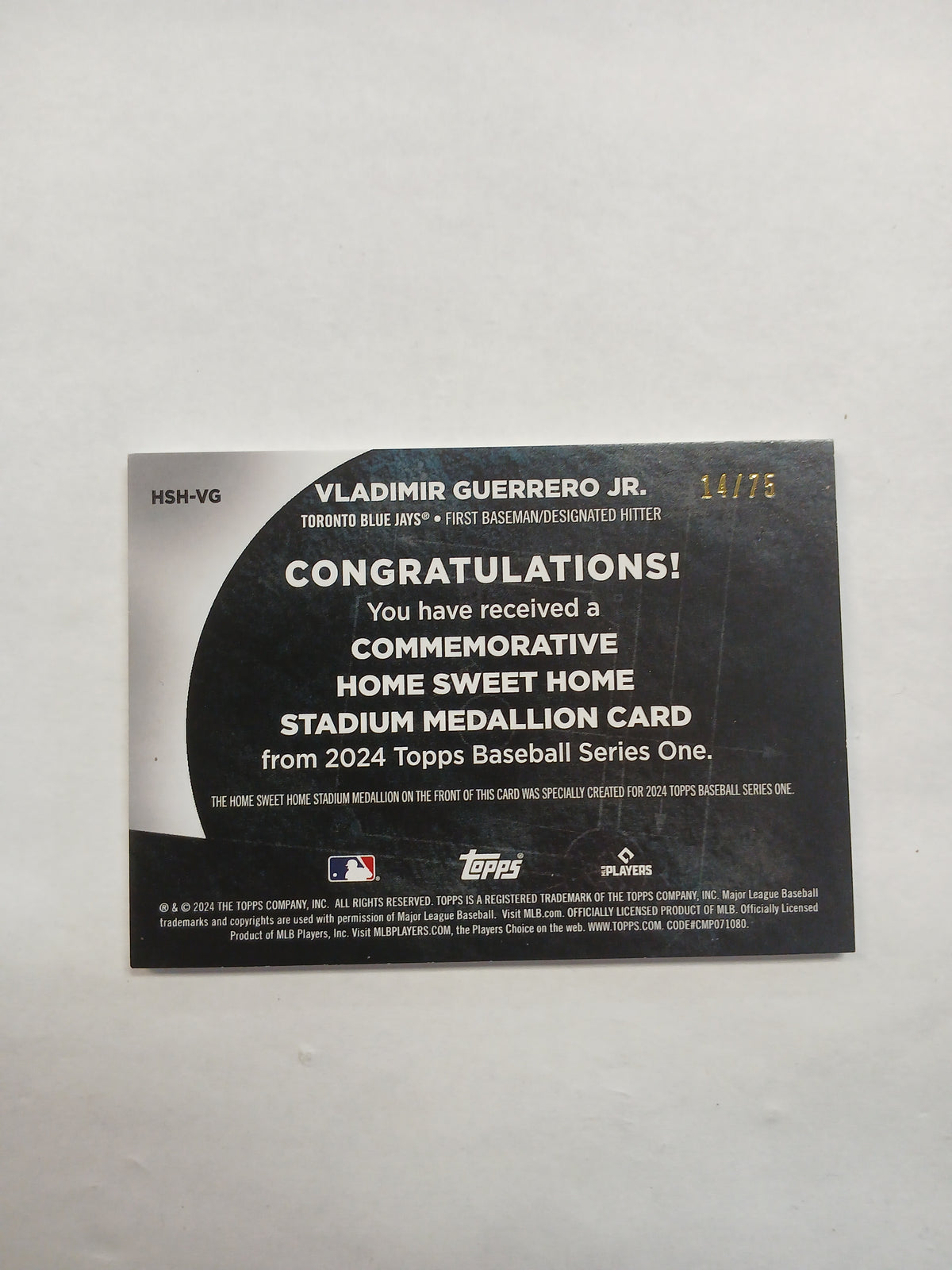 2024 Topps Vladimir Guerrero Jr Commemorative Home Sweet Home Stadium Medallion #/75