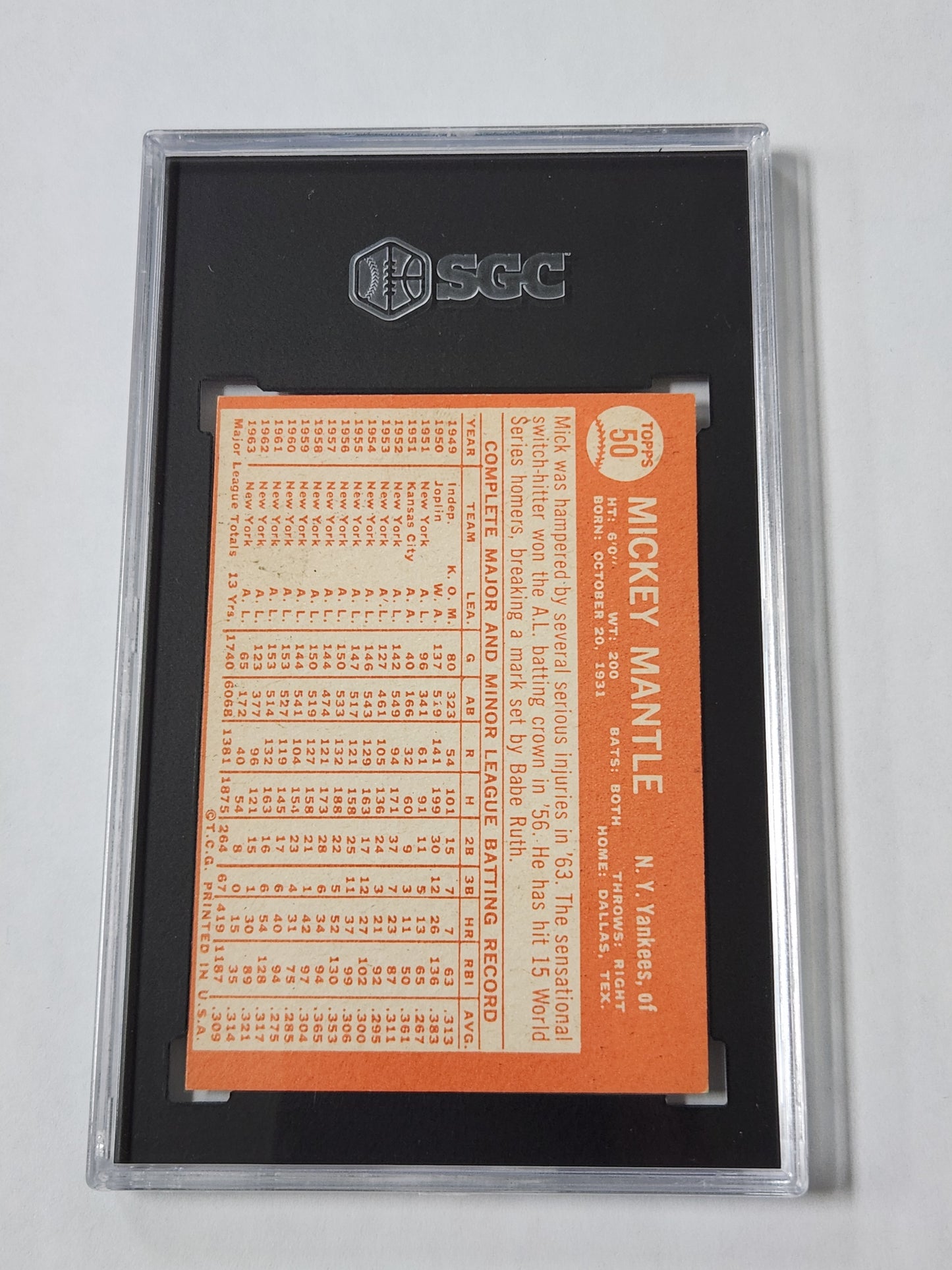 1964 Topps Mickey Mantle No. 50 SGC 3