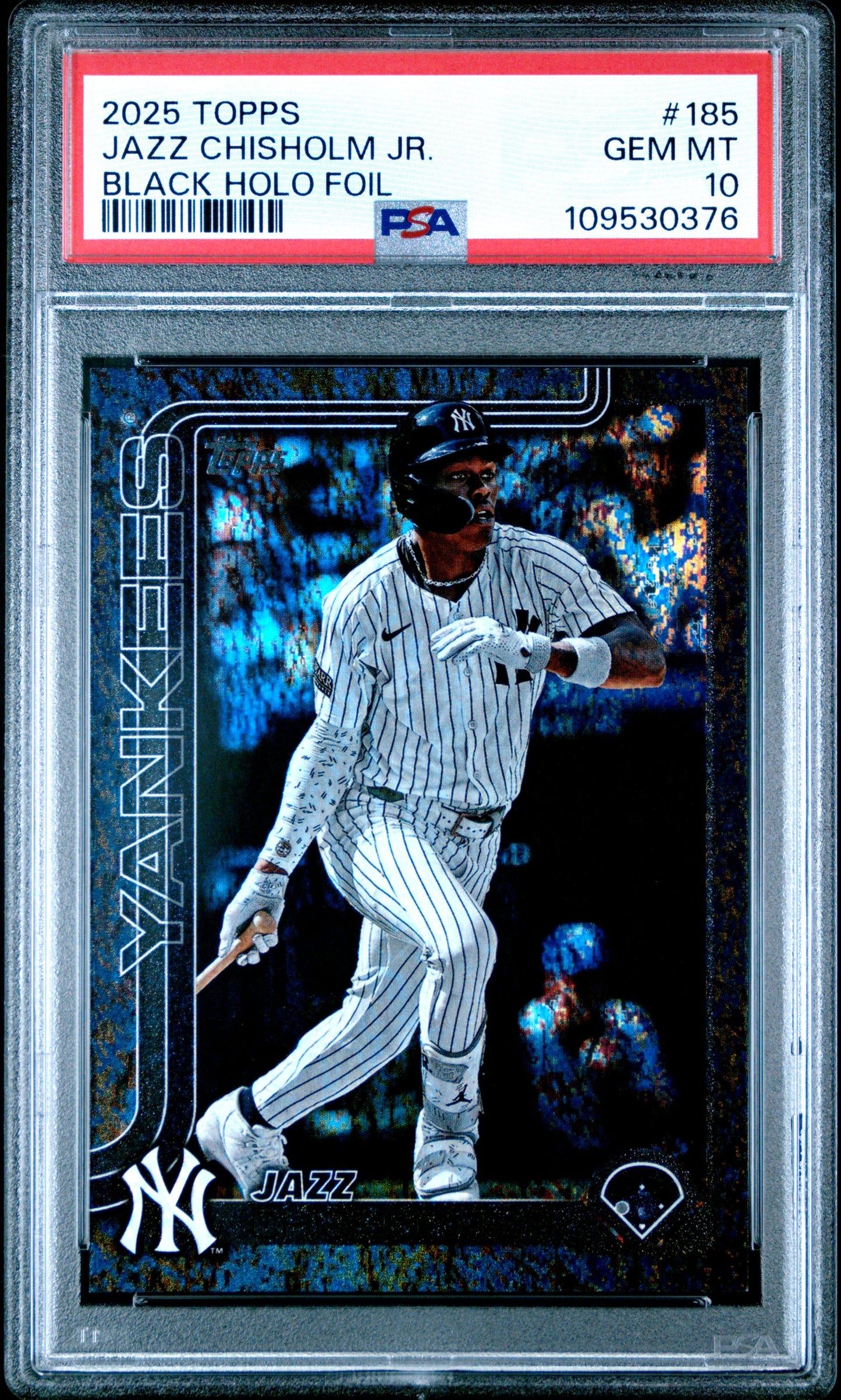 2025 TOPPS #185 JAZZ CHISHOLM JR. BLACK HOLO FOIL PSA 10