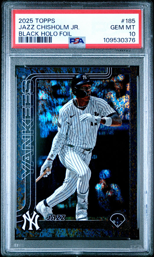 2025 TOPPS #185 JAZZ CHISHOLM JR. BLACK HOLO FOIL PSA 10