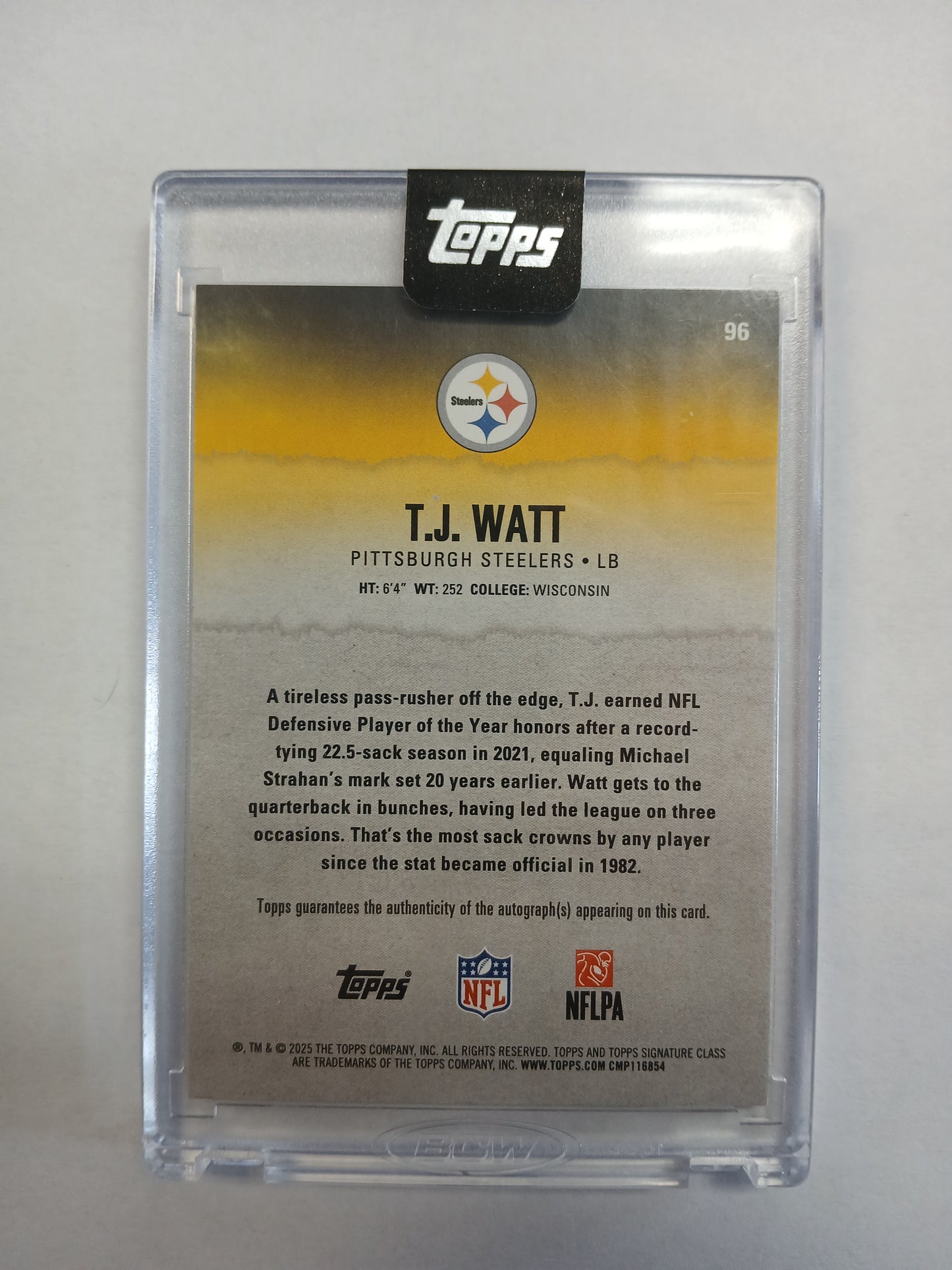 2025 Topps Signature Class T.J. Watt Gold Vinyl Auto #1/1 One of One Redemption