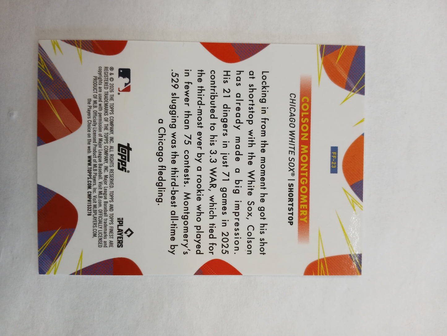 2026 Topps Finest Colson Montgomery Rookie Futures SSP Orange Diamond #/25