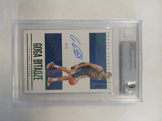 2019 Panini Encased Goga Bitadze Rookie Endorsements On Card Auto Green Foil #5/5 Beckett BGS 9
