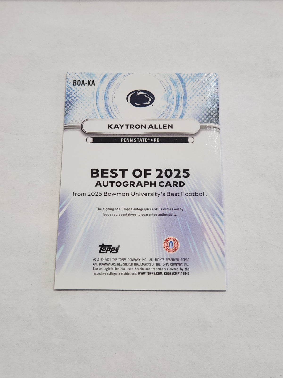 2025 Bowman Best U Kaytron Allen The Best of 2025 Gold Refractor On Card Auto #/50