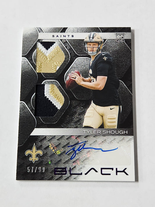 2025 Panini Black Tyler Shough RPA Auto 3 Color Dual Patch # /99 Saints RC