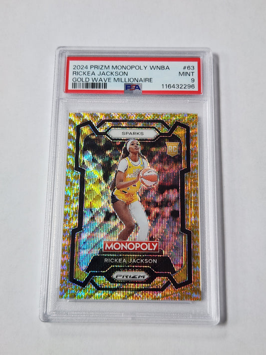 2024 Prizm Monopoly WNBA Rickea Jackson Gold Wave # /10 RC PSA 9