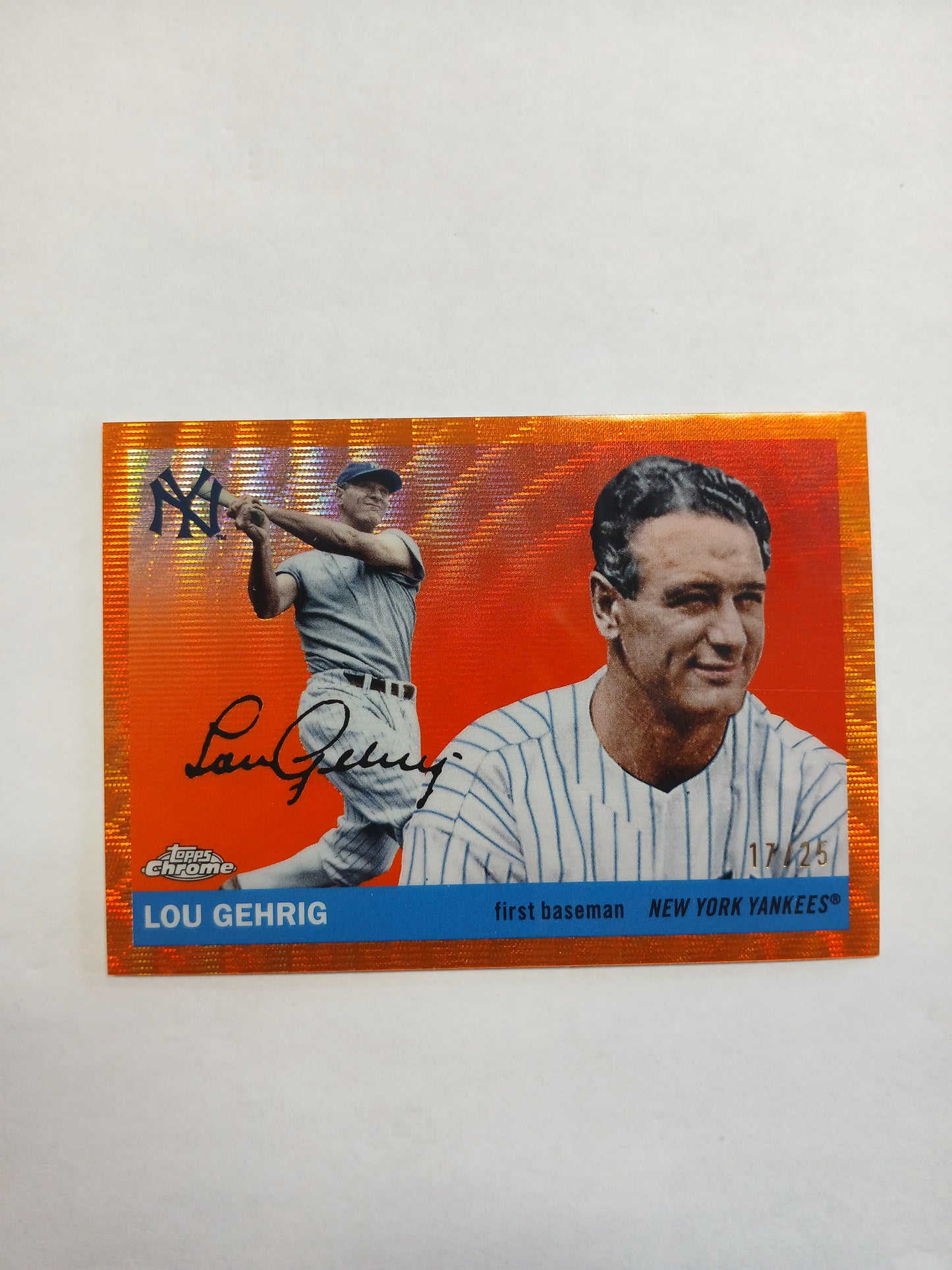 2025 Topps Chrome Platinum Anniversary Lou Gehrig Orange Wave #/25