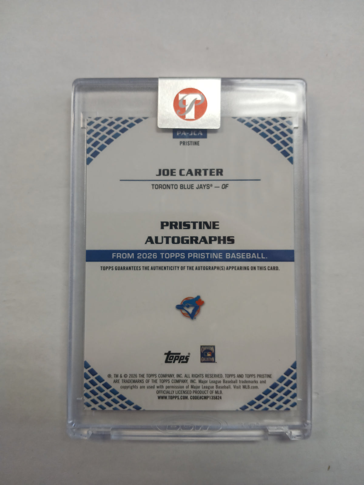 2026 Topps Pristine Joe Carter On Card Auto Pulsar Refractor