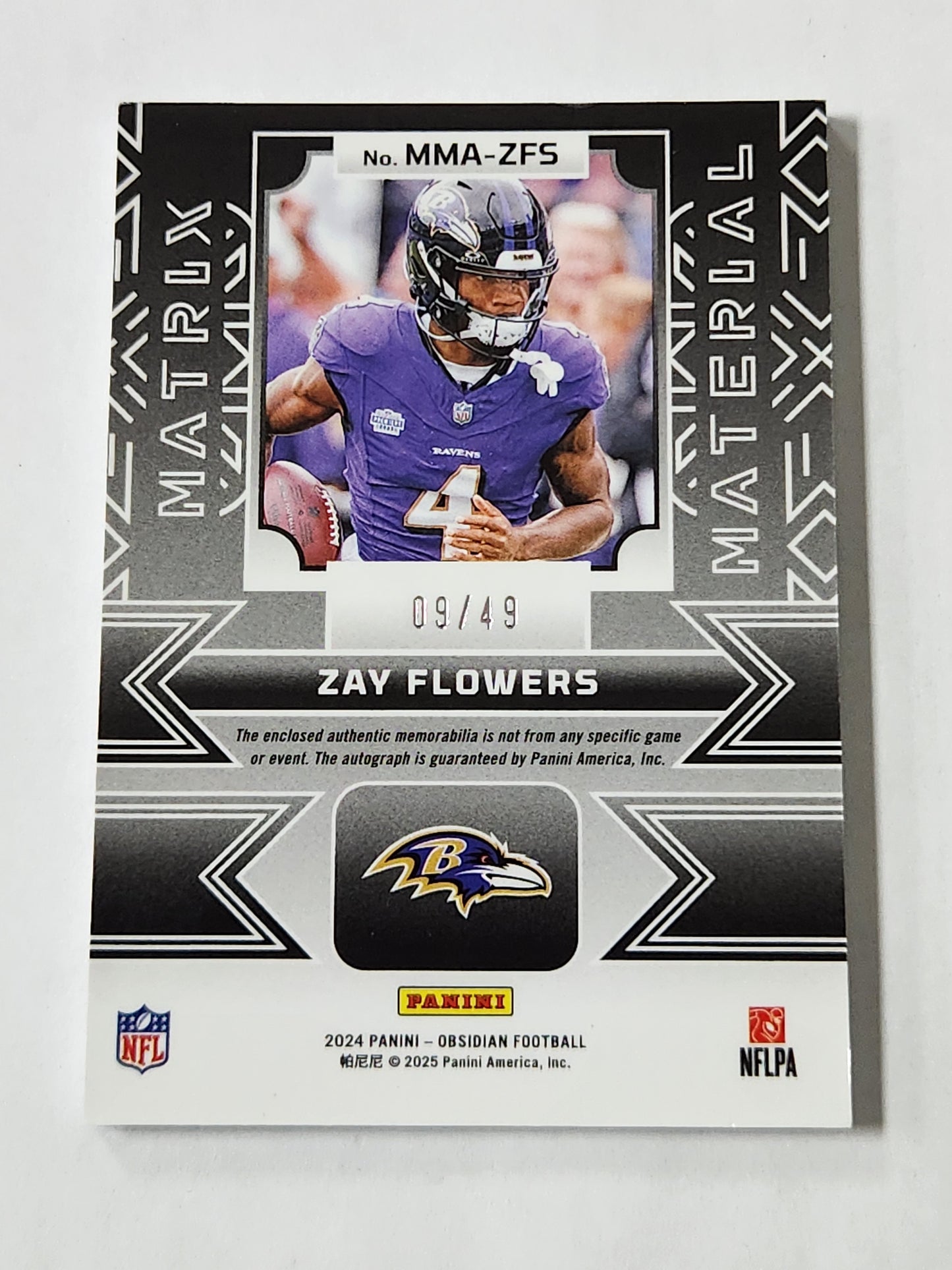 2024 Obsidian Matrix Materials Zay Flowers Patch Auto # /49