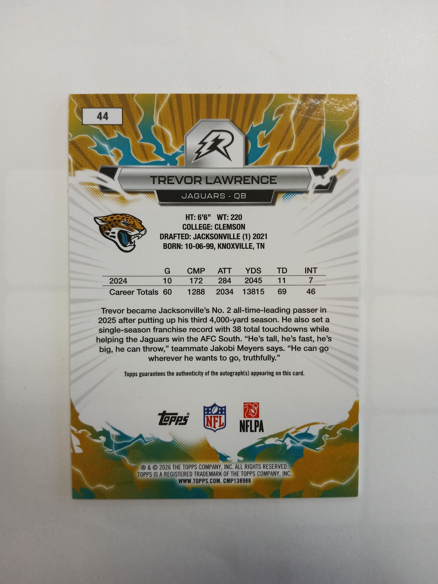2026 Topps Resurgence Trevor Lawrence Orange Raywave Refractor Auto #25/25