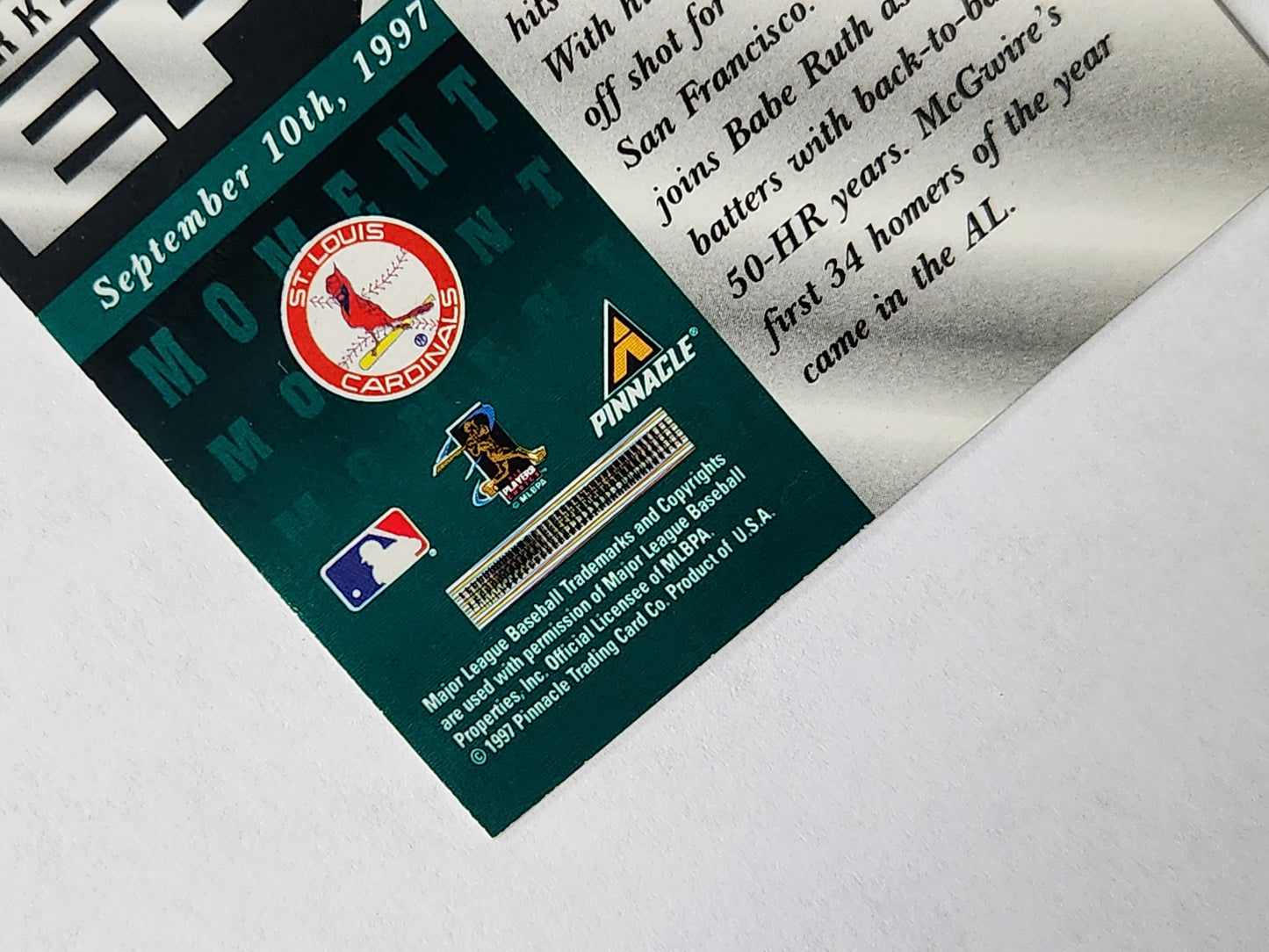 1997 Pinnacle Baseball Mark McGwire Epix Moment Green Emerald E18 SP Rare