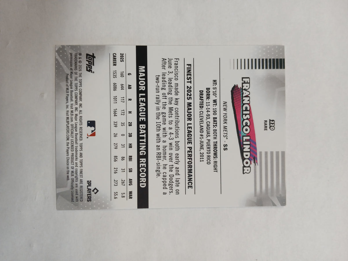 2026 Topps Finest Francisco Lindor Rare Orange Refractor #/25
