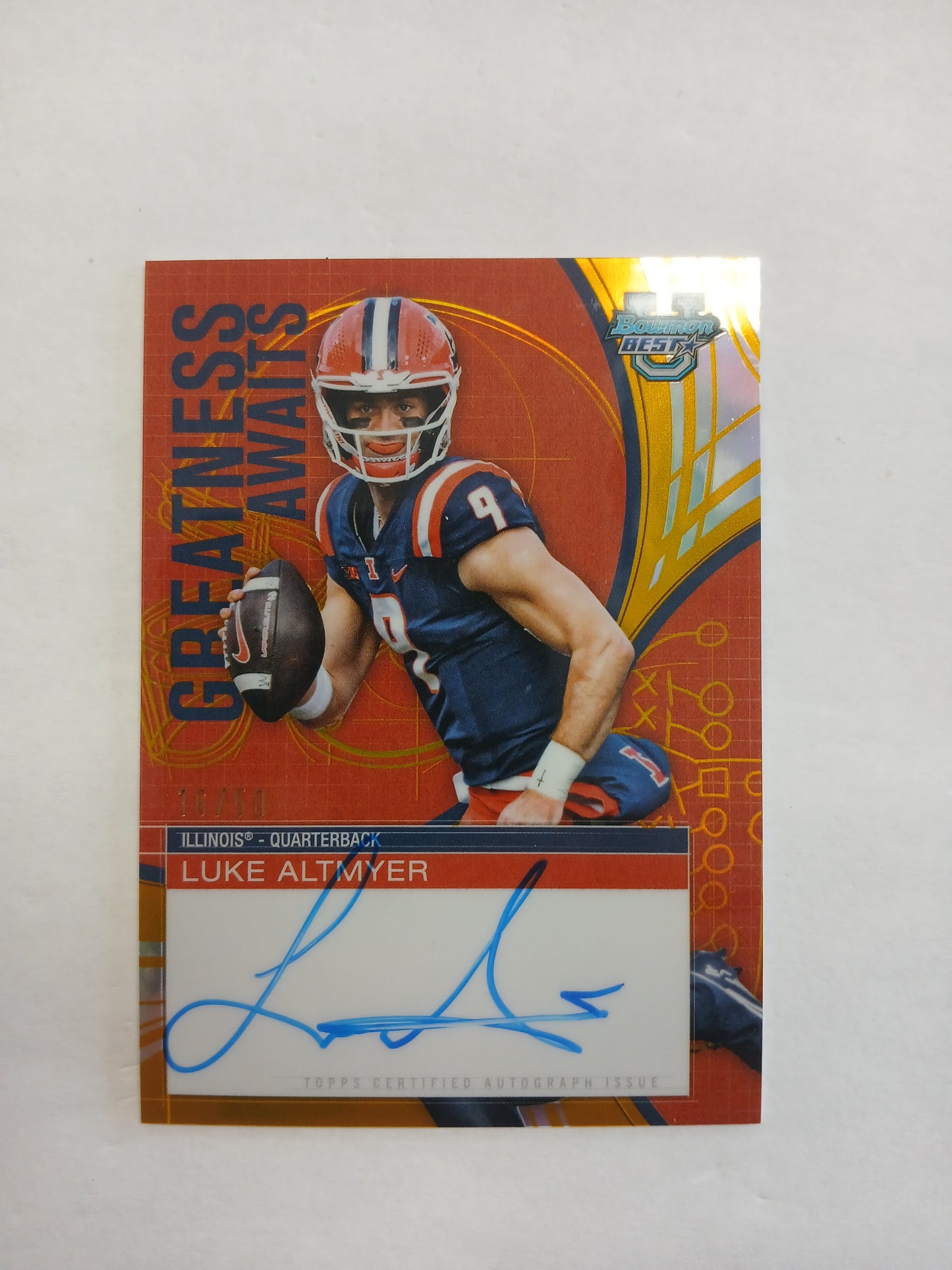 2025 Bowman Best U Luke Altmyer Greatness Awaits On Card Auto Gold Refractor #/50
