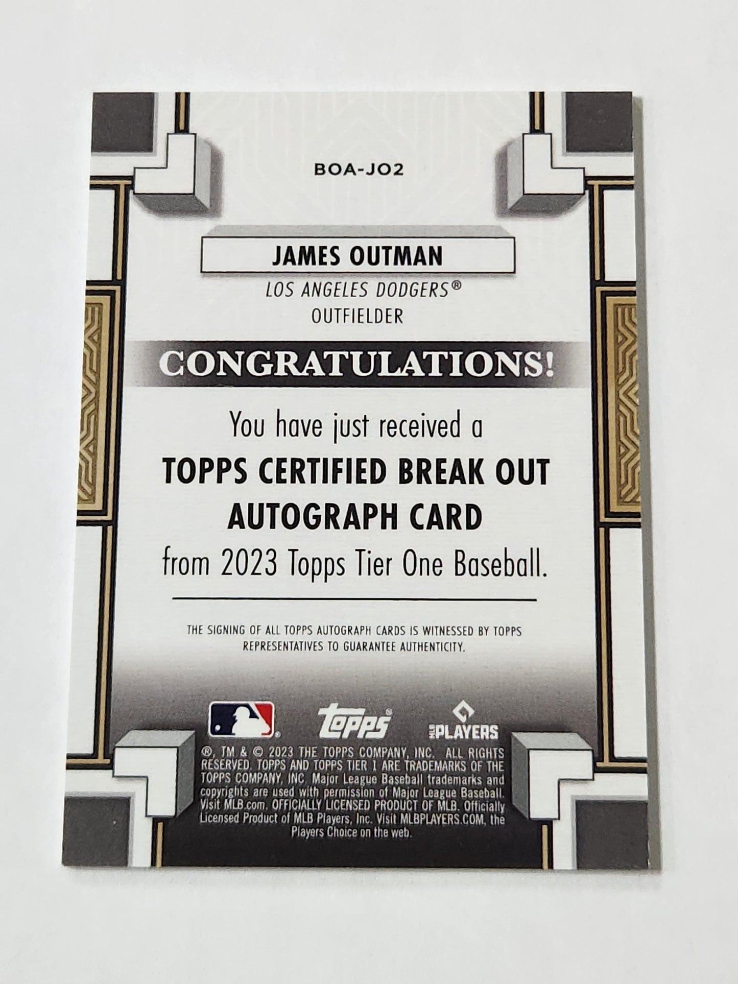 2023 Topps Tier One James Outman Rookie Auto /299 BOA-JO2