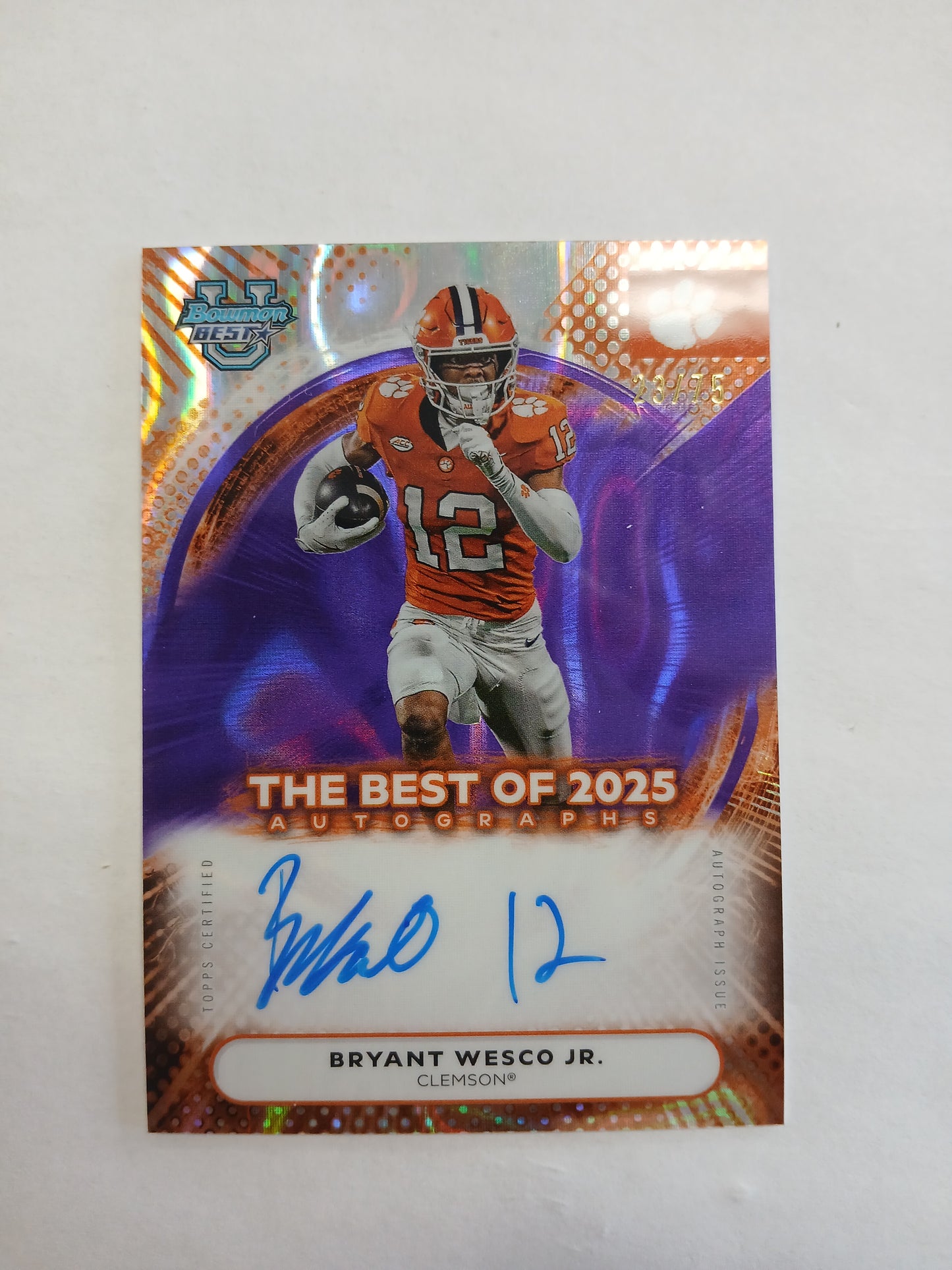2025 Bowman Best U Bryant Wesco Jr The Best of 2025 Purple Wave On Card Auto #/75