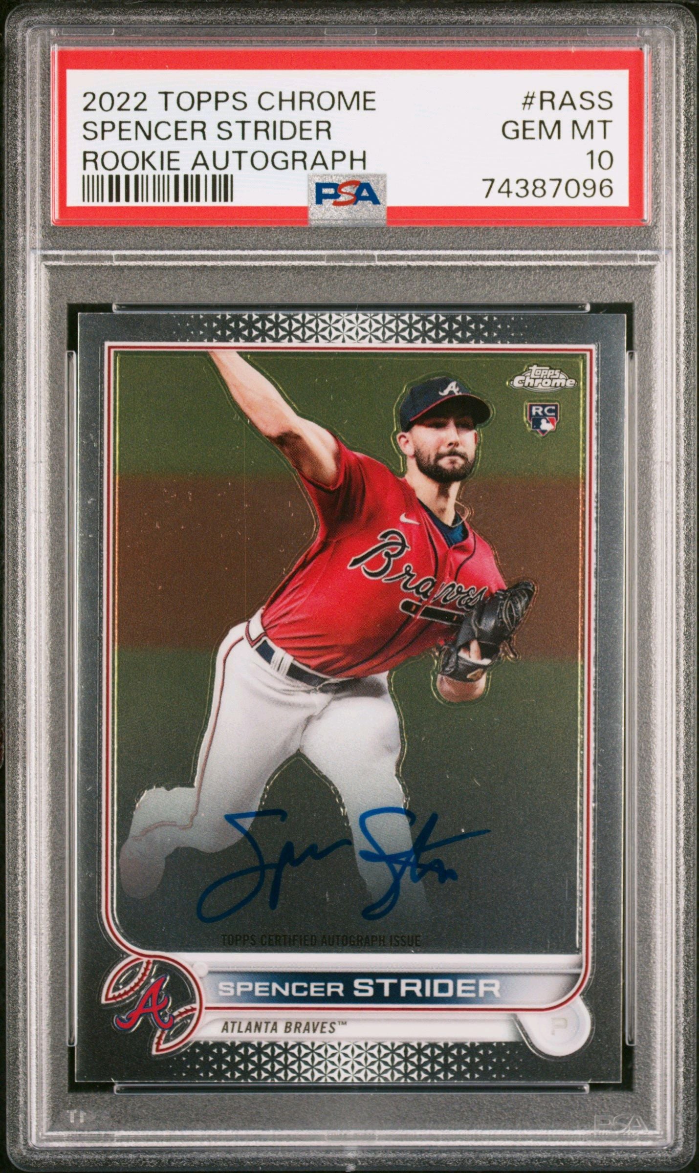 2022 TOPPS CHROME ROOKIE AUTOGRAPHS #RASS SPENCER STRIDER ROOKIE AUTOGRAPH PSA 10