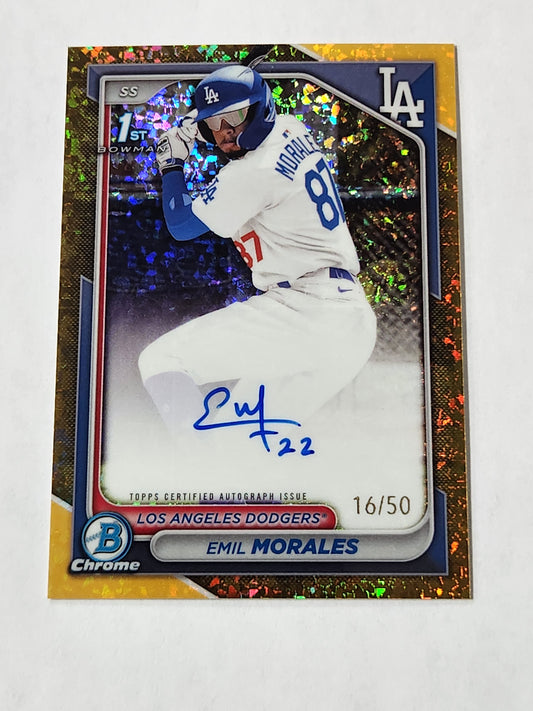 2024 Bowman Chrome Emil Morales Gold Speckle Auto Refractor # /50