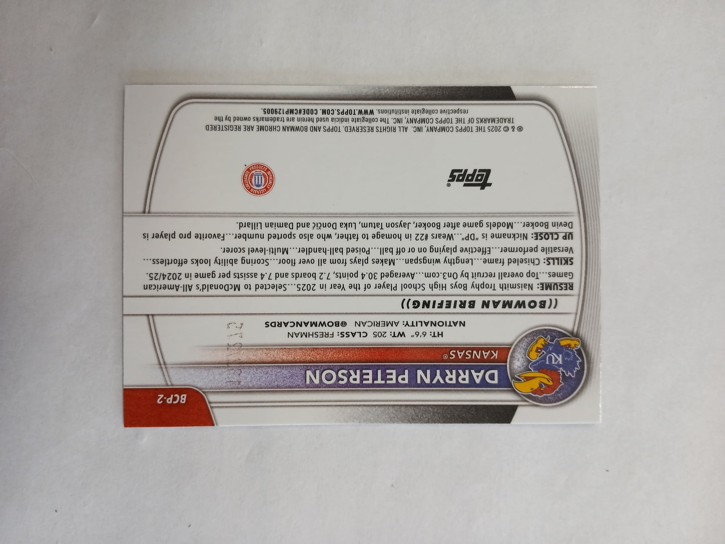 2025 Bowman U Chrome Darryn Peterson 1st Bowman Prospects Maroon Mojo Refractor #/275