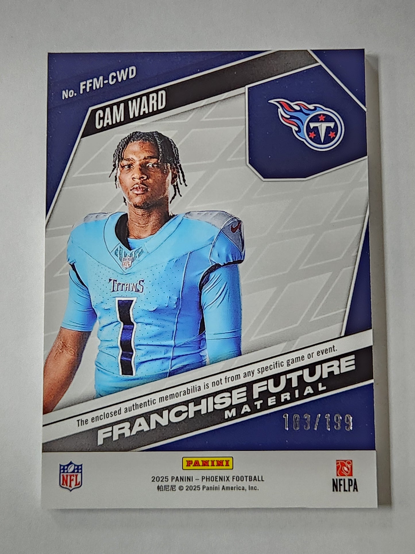 2025 Phoenix Cam Ward Franchise Future # /199 Rookie Patch RC ffm-cwd