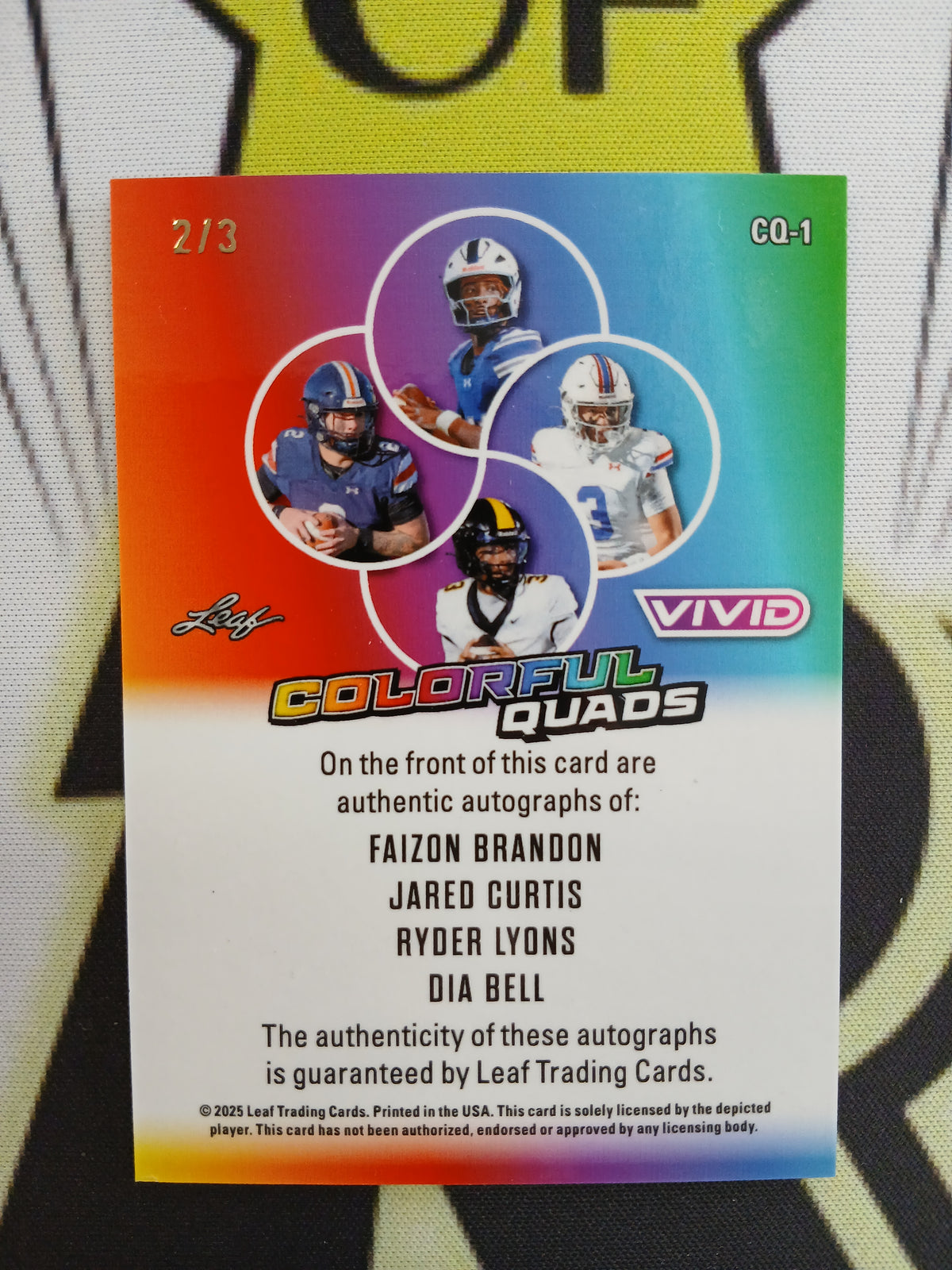 2025 Leaf Vivd Faizon Brandon Jared Curtis Ryder Lyons Dia Bell Colorful Quads Quad Auto Silver #/3